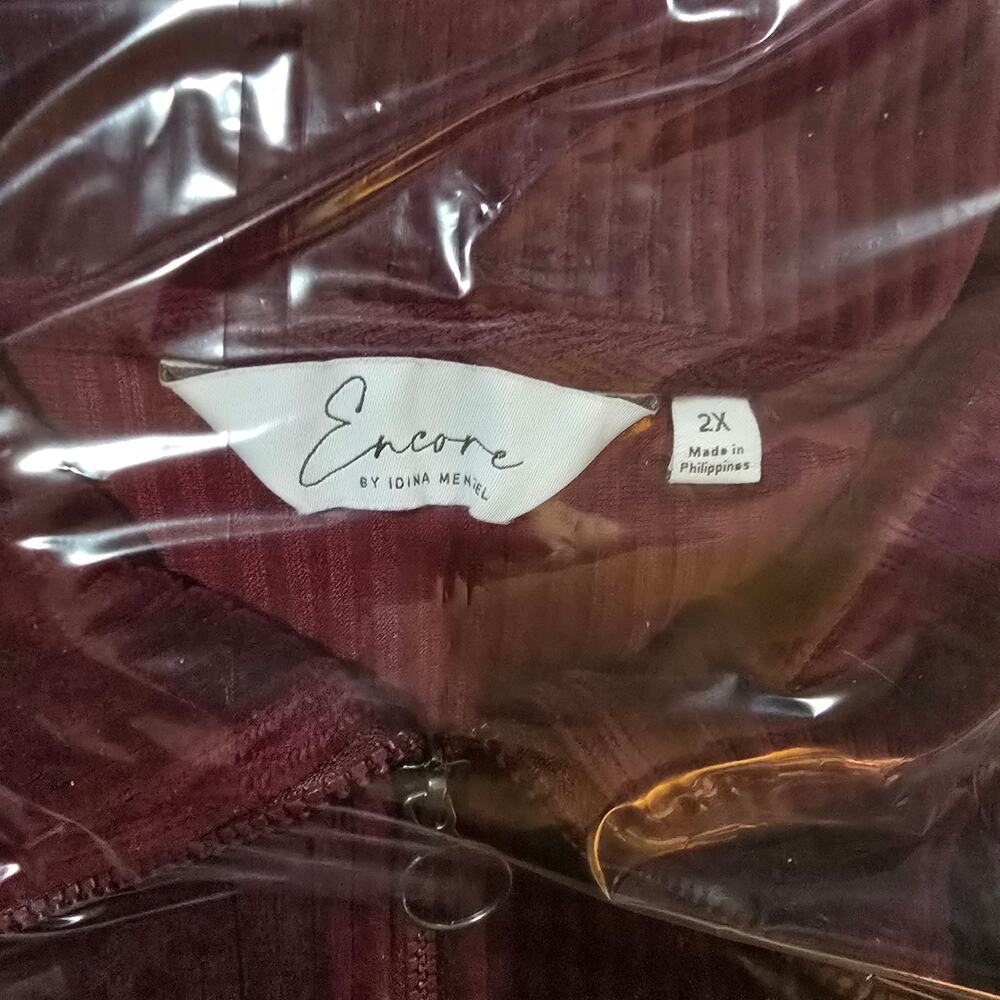 Encore by Idena Menzel Red Velvet long sleeve 1/2 zip pullover jacket 2X - Picture 6 of 6
